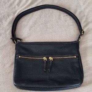 Fossil Black Leather Shoulder Bag with Gold Zippers